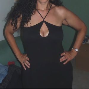 Sexy black cotton maxi-dress with peekaboo front